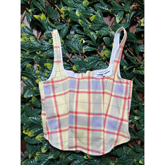 We Wore What Yellow Plaid Seamed Corset Size M NWT - Picture 2 of 5